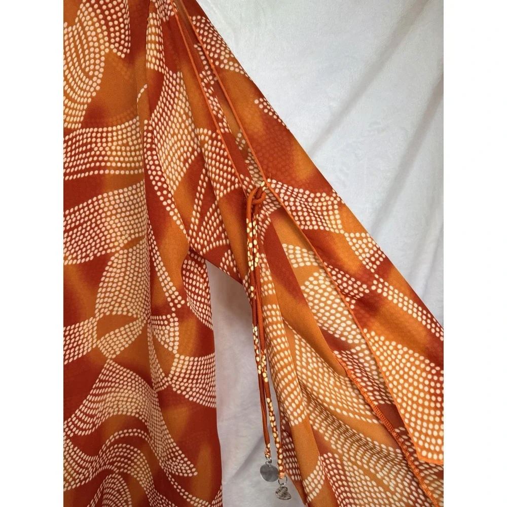 Your Best Look Women's Orange Swim Cover Up Sheer Cardigan 18W Tie Front Shells - Picture 3 of 14
